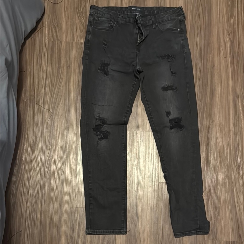 Aeropostale Charcoal Distressed Skinny Jeans